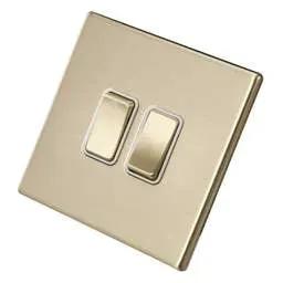 hamilton Hamilton 10A 2 Gang 2 Way Light Switch White Insert Screwless Satin Brass - hamilton Hamilton 10A 2 Gang 2 Way Light Switch White Insert Screwless Satin Brass