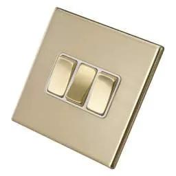 hamilton Hamilton 10A 3 Gang 2 Way Light Switch White Insert Screwless Satin Brass - hamilton Hamilton 10A 3 Gang 2 Way Light Switch White Insert Screwless Satin Brass