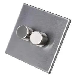 hamilton Hamilton 100W 2 Gang 2 Way LED Trailing/Leading Edge Dimmer Screwless Stainless Steel - hamilton Hamilton 100W 2 Gang 2 Way LED Trailing/Leading Edge Dimmer Screwless Stainless Steel