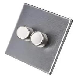 hamilton Hamilton 250W 2 Gang 2 Way LED Trailing/Leading Edge Dimmer Screwless Stainless Steel - hamilton Hamilton 250W 2 Gang 2 Way LED Trailing/Leading Edge Dimmer Screwless Stainless Steel