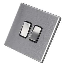 hamilton Hamilton 10A 2 Gang 2 Way Light Switch Black Insert Screwless Stainless Steel - hamilton Hamilton 10A 2 Gang 2 Way Light Switch Black Insert Screwless Stainless Steel