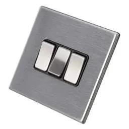 hamilton Hamilton 10A 3 Gang 2 Way Light Switch Black Insert Screwless Stainless Steel - hamilton Hamilton 10A 3 Gang 2 Way Light Switch Black Insert Screwless Stainless Steel