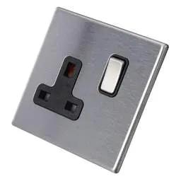 hamilton Hamilton 13A DP 1 Gang Switched Socket Black Insert Screwless Stainless Steel - hamilton Hamilton 13A DP 1 Gang Switched Socket Black Insert Screwless Stainless Steel