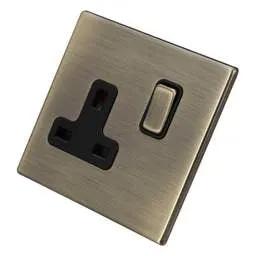hamilton Hamilton 13A DP 1 Gang Switched Socket Black Insert Screwless Antique Brass - hamilton Hamilton 13A DP 1 Gang Switched Socket Black Insert Screwless Antique Brass
