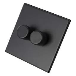 hamilton Hamilton 250W 2 Gang 2 Way LED Trailing/Leading Edge Dimmer Switch Screwless Matt Black - hamilton Hamilton 250W 2 Gang 2 Way LED Trailing/Leading Edge Dimmer Switch Screwless Matt Black