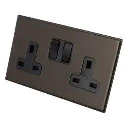 hamilton Hamilton 13A DP 2 Gang Switched Socket Black Insert Screwless Bronze - hamilton Hamilton 13A DP 2 Gang Switched Socket Black Insert Screwless Bronze