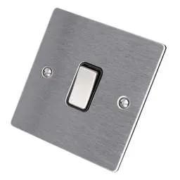 hamilton Hamilton 10A 1 Gang 2 Way Light Switch Black Insert Satin Steel - hamilton Hamilton 10A 1 Gang 2 Way Light Switch Black Insert Satin Steel