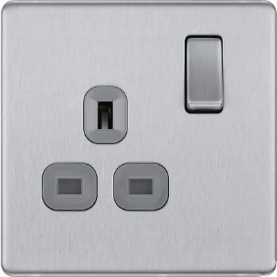 Electrical Lighting BG Screwless 13A 1 Gang DP Switched Socket Brushed Steel FBS21G - Electrical Lighting BG Screwless 13A 1 Gang DP Switched Socket Brushed Steel FBS21G
