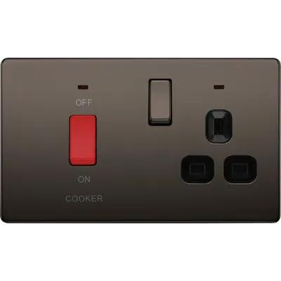 Electrical Lighting BG Screwless 45A DP Cooker Socket Neon Switch Black Nickel FBN70B - Electrical Lighting BG Screwless 45A DP Cooker Socket Neon Switch Black Nickel FBN70B
