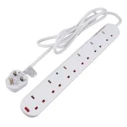 Extension Leads Knightsbridge 13A 2m 6 Gang Surge Protector Extension Lead with Neon White - Extension Leads Knightsbridge 13A 2m 6 Gang Surge Protector Extension Lead with Neon White