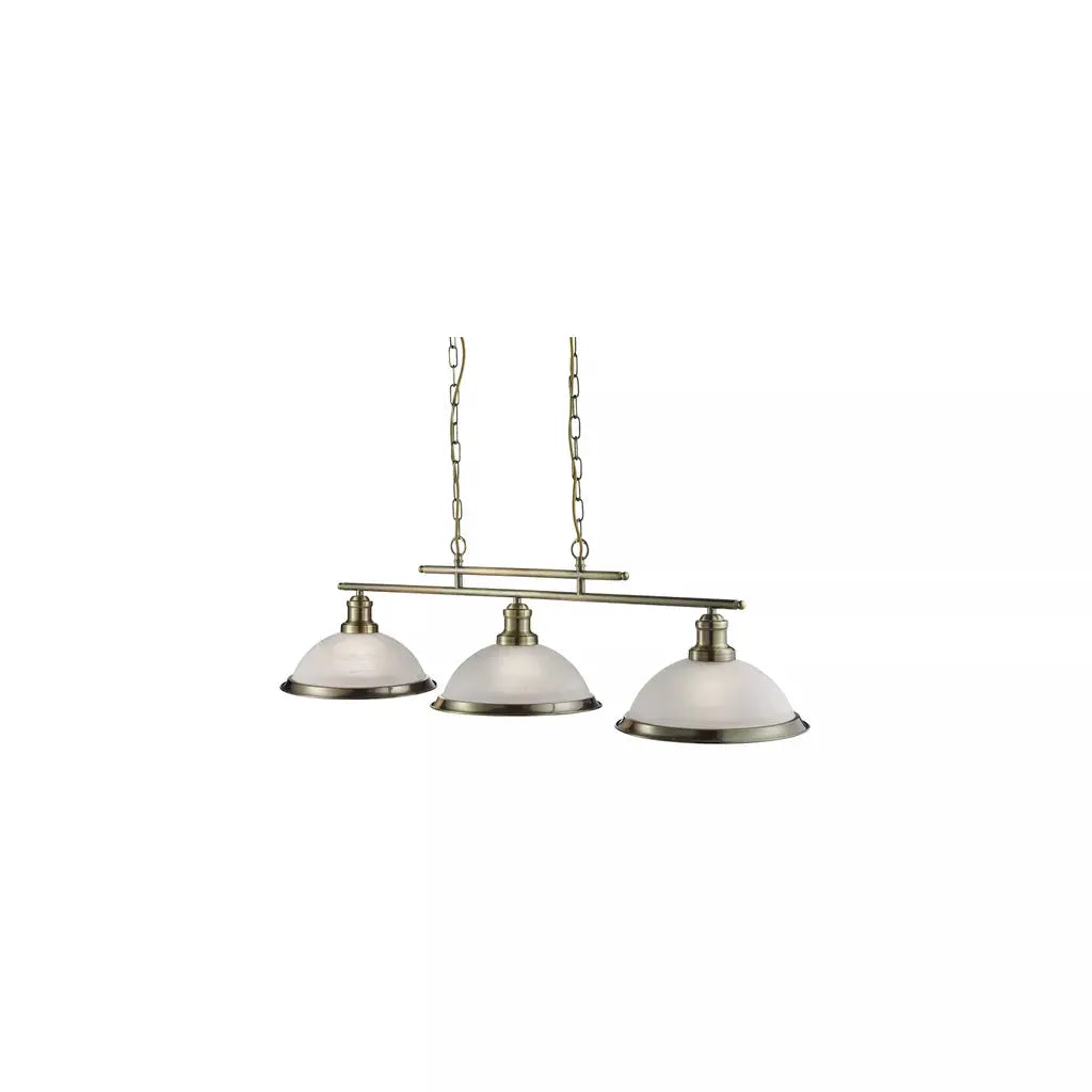 Searchlight Pendant Lights Bistro 3Lt Bar Pendant - Antique Brass Metal & Acid Glass - Searchlight Pendant Lights Bistro 3Lt Bar Pendant - Antique Brass Metal & Acid Glass