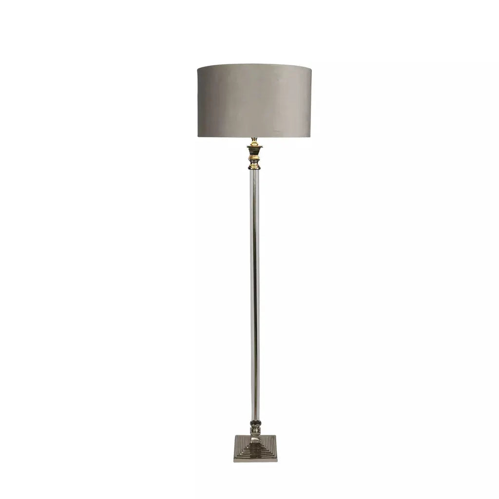 Searchlight Table Lamps Lux & Belle Floor Lamp -Clear Glass & Chrome with Grey Shade - Floor Lamps Searchlight Table Lamps Lux & Belle Floor Lamp -Clear Glass & Chrome with Grey Shade Floor Lamps