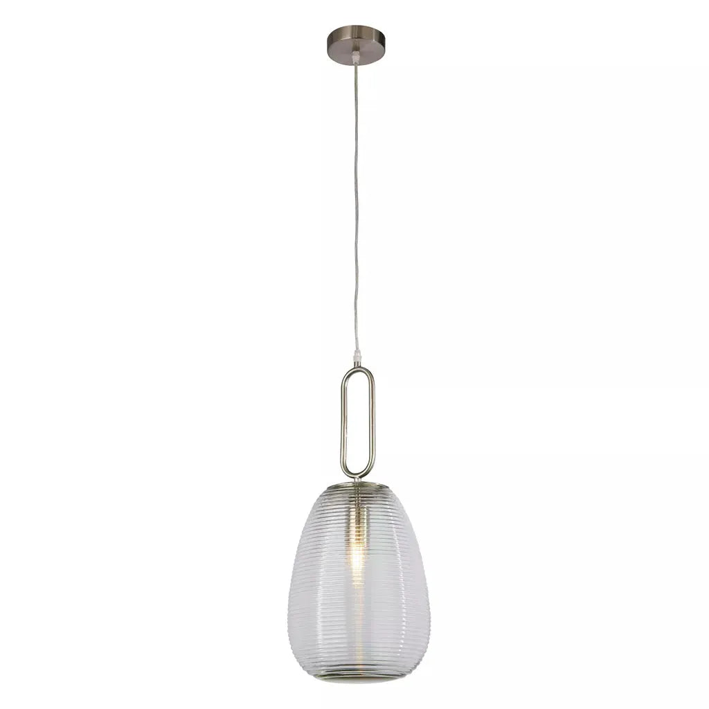 Searchlight Pendant Lights Elixir Pendant - Satin Nickel Metal & Ribbed Glass - Searchlight Pendant Lights Elixir Pendant - Satin Nickel Metal & Ribbed Glass