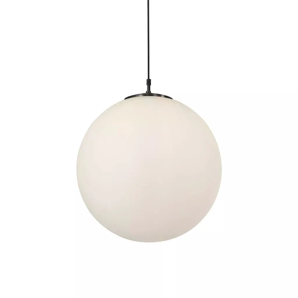 Searchlight Pendant Lights Atom Pendant - Black Metal & Opal Glass (Dia. 30cm) - Searchlight Pendant Lights Atom Pendant - Black Metal & Opal Glass (Dia. 30cm)
