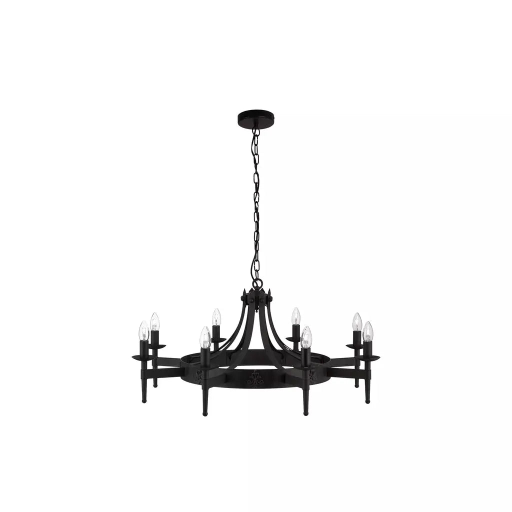 Searchlight Pendant Lights Cartwheel II 8Lt Pendant - Black Wrought Iron - Searchlight Pendant Lights Cartwheel II 8Lt Pendant - Black Wrought Iron