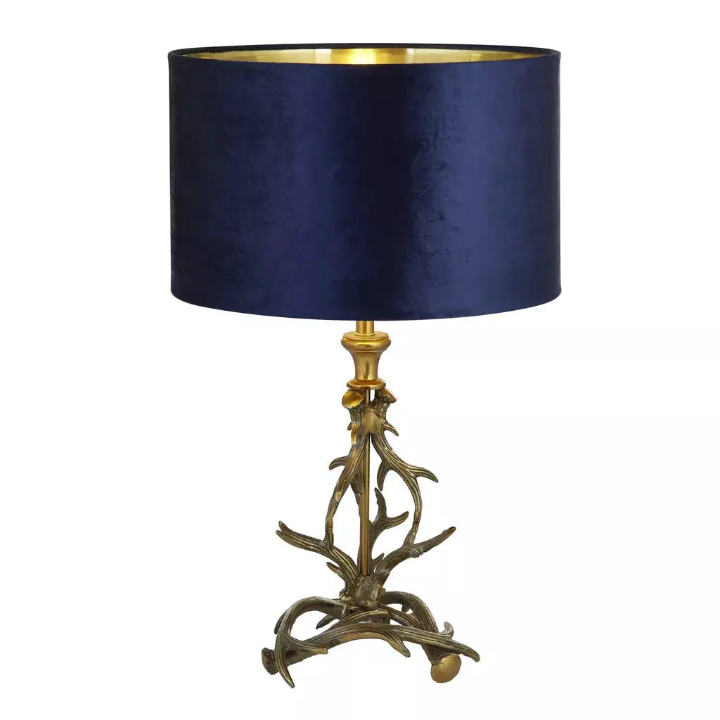 searchlight table lamps Lux & Belle Antler Table Lamp -Antique Brass & Navy Shade - searchlight table lamps Lux & Belle Antler Table Lamp -Antique Brass & Navy Shade