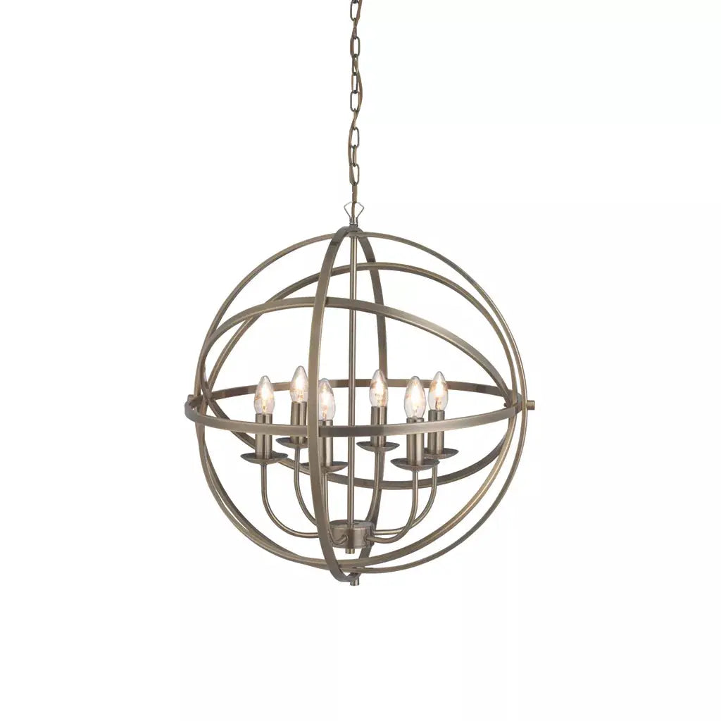 Searchlight Pendant Lights Orbit 6Lt Pendant - Antique Brass Metal - Searchlight Pendant Lights Orbit 6Lt Pendant - Antique Brass Metal