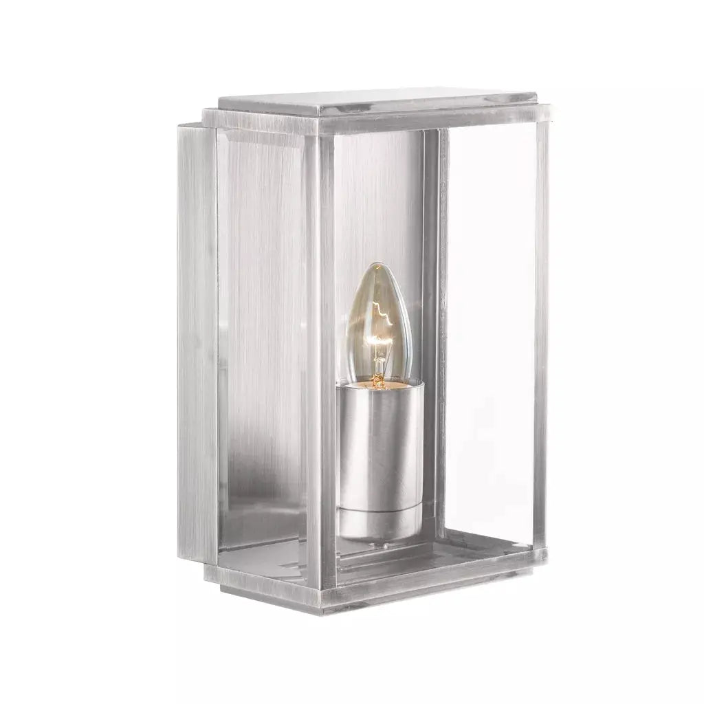 outdoor walllights Box Outdoor Wall Light - Satin Silver Metal & Glass - outdoor walllights Box Outdoor Wall Light - Satin Silver Metal & Glass