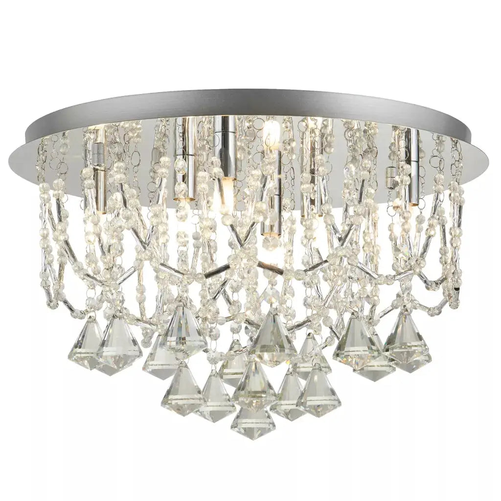 searchlight ceiling lights Mela 6Lt Flush - Chrome & Clear Crystal Pyramid Drops - Ceiling Lights searchlight ceiling lights Mela 6Lt Flush - Chrome & Clear Crystal Pyramid Drops Ceiling Lights