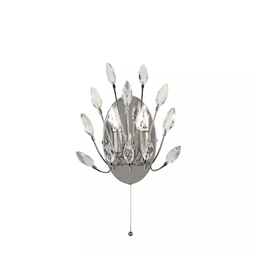 searchlight wall lights Peacock 2Lt Wall Light - Chrome Metal & Crystal - searchlight wall lights Peacock 2Lt Wall Light - Chrome Metal & Crystal