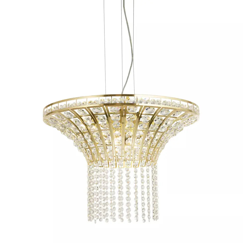 Searchlight Pendant Lights Gemma 8Lt Round Pendant - Satin Brass & Clear Crystal - Searchlight Pendant Lights Gemma 8Lt Round Pendant - Satin Brass & Clear Crystal