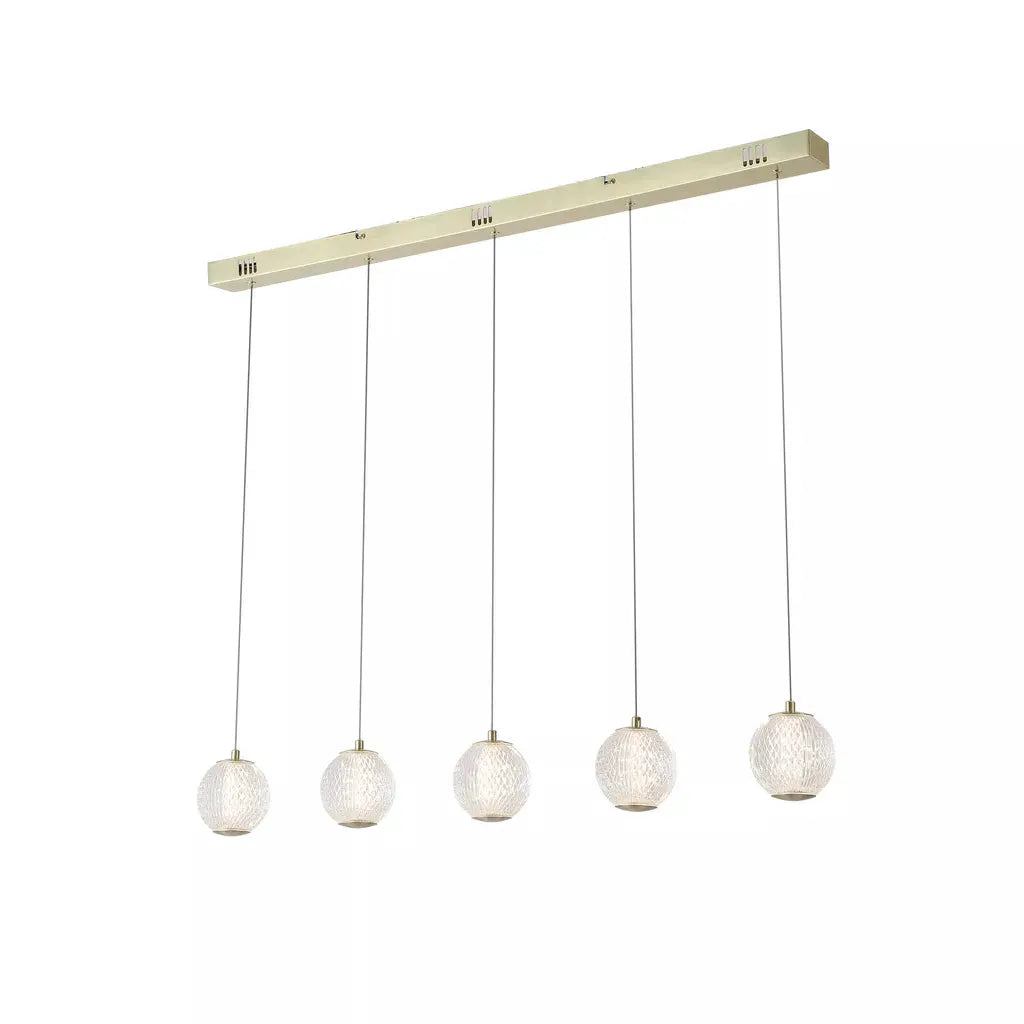 Searchlight Pendant Lights Allure 5Lt Bar Pendant - Satin Brass Metal & Clear Acrylic - Searchlight Pendant Lights Allure 5Lt Bar Pendant - Satin Brass Metal & Clear Acrylic