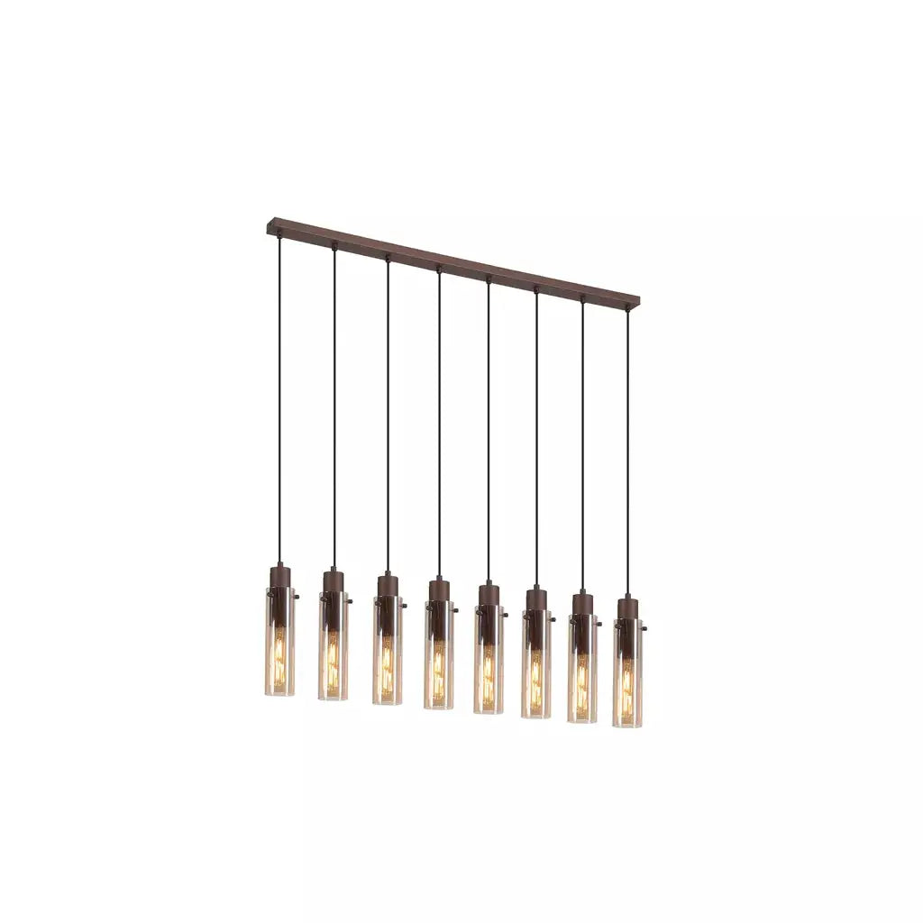 Searchlight Pendant Lights Sweden II 8Lt Bar Pendant - Mocha Metal & Amber Glass - Searchlight Pendant Lights Sweden II 8Lt Bar Pendant - Mocha Metal & Amber Glass