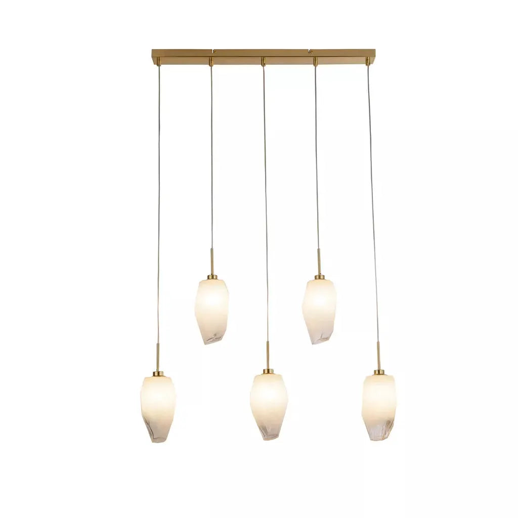 Searchlight Pendant Lights Rocky 5Lt Bar Pendant, Satin Brass Metal & Glass - Searchlight Pendant Lights Rocky 5Lt Bar Pendant, Satin Brass Metal & Glass
