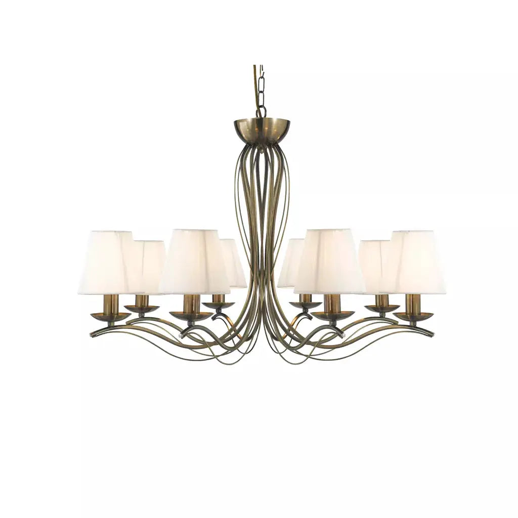 Searchlight Pendant Lights Andretti 8Lt Pendant - Antique Brass & Ivory String Fabric - Searchlight Pendant Lights Andretti 8Lt Pendant - Antique Brass & Ivory String Fabric