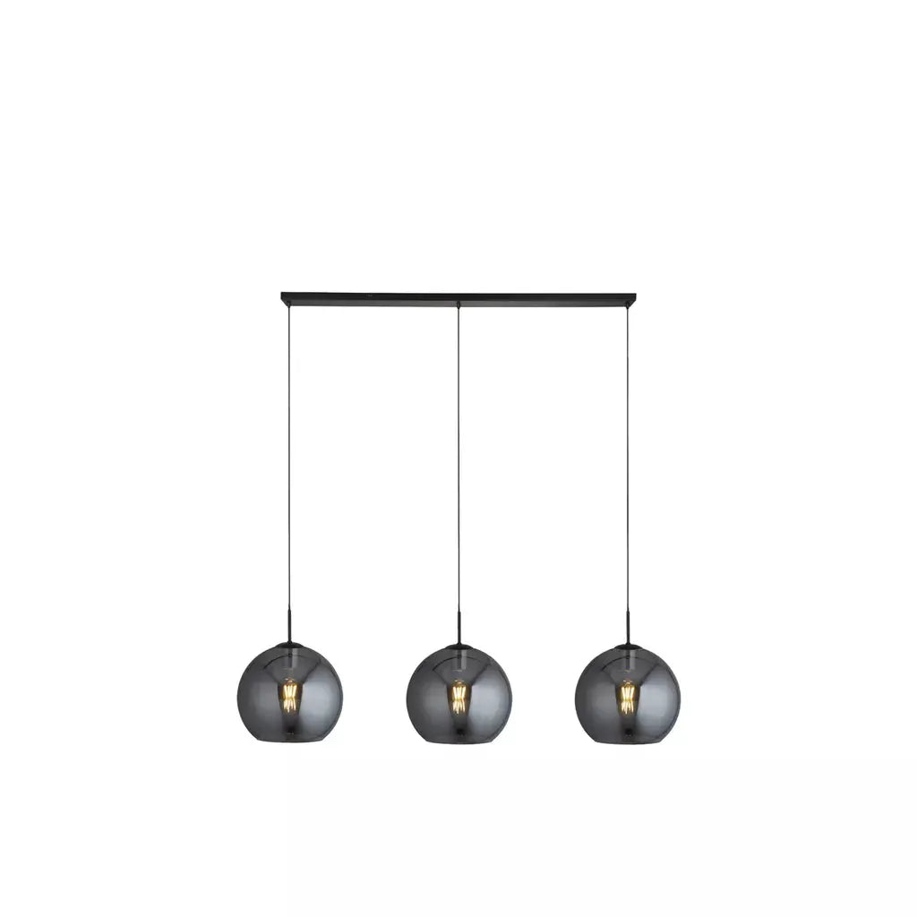Searchlight Pendant Lights Amsterdam 3Lt Bar Pendant - Black Metal & Smoked Glass - Searchlight Pendant Lights Amsterdam 3Lt Bar Pendant - Black Metal & Smoked Glass