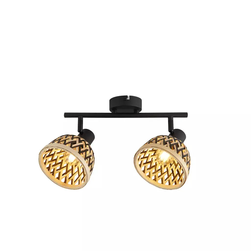 searchlight spots Lance 2Lt Spotlight Bar - Black Metal & Bamboo Shade - searchlight spots Lance 2Lt Spotlight Bar - Black Metal & Bamboo Shade
