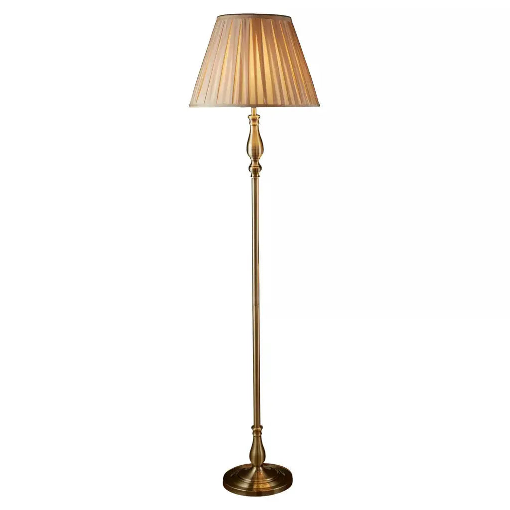 Searchlight Table Lamps Flemish Floor Lamp- Antique Brass Metal & Grey Pleated Shade - Floor Lamps Searchlight Table Lamps Flemish Floor Lamp- Antique Brass Metal & Grey Pleated Shade Floor Lamps