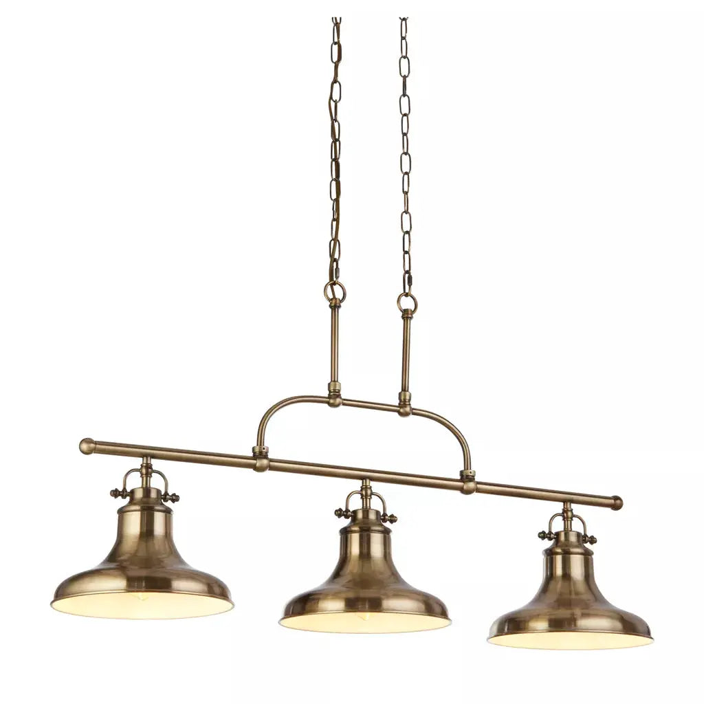 Searchlight Pendant Lights Dallas 3Lt Bar Pendant - Antique Brass Metal - Searchlight Pendant Lights Dallas 3Lt Bar Pendant - Antique Brass Metal