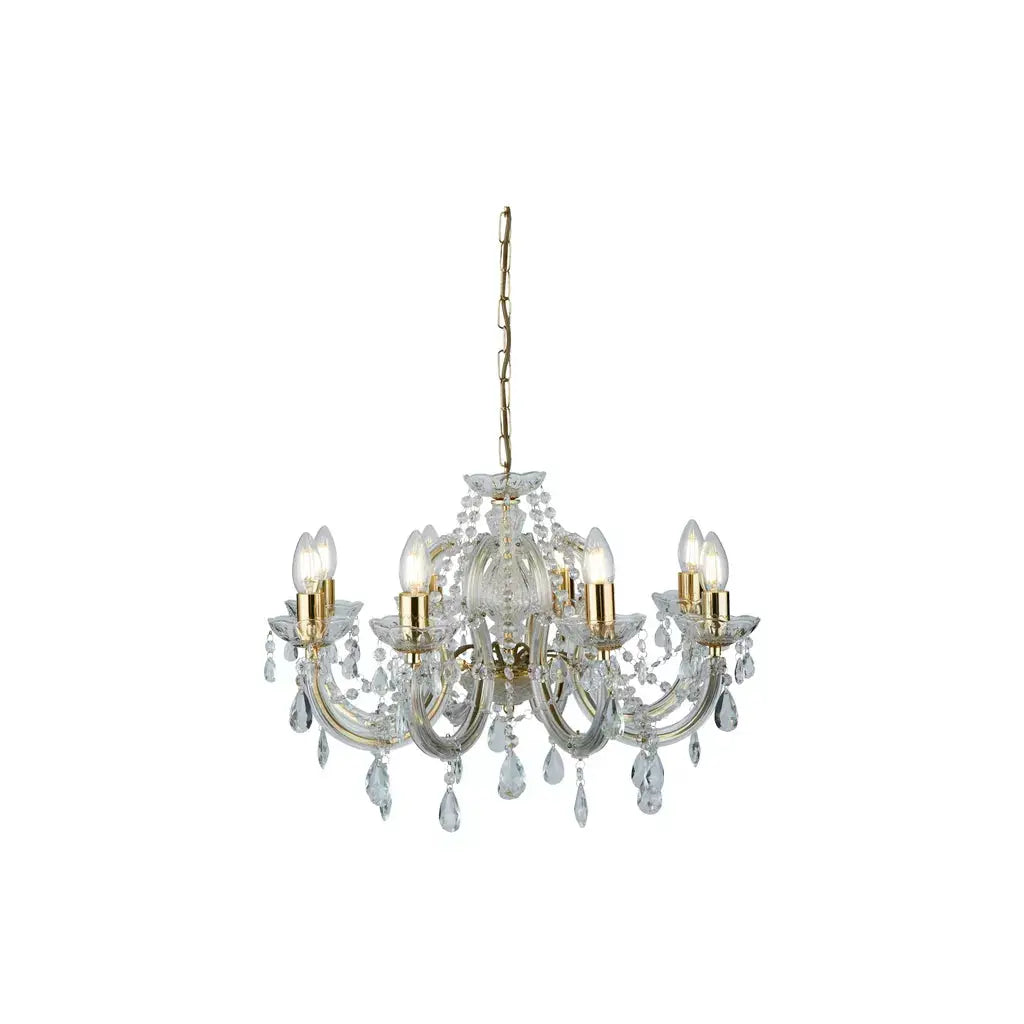 Searchlight Pendant Lights Marie Therese 8Lt Pendant - Polished Brass & Clear Acrylic - Searchlight Pendant Lights Marie Therese 8Lt Pendant - Polished Brass & Clear Acrylic