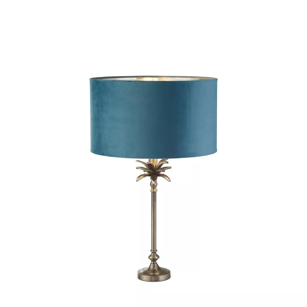 searchlight table lamps Palm Table Lamp - Antique Nickel Metal & Teal Velvet Shade - searchlight table lamps Palm Table Lamp - Antique Nickel Metal & Teal Velvet Shade