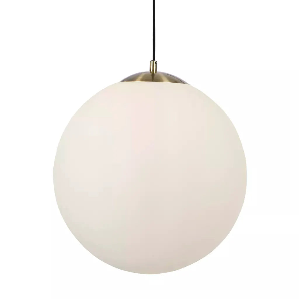 Searchlight Pendant Lights Atom II Pendant - Satin Brass & Opal Glass - Searchlight Pendant Lights Atom II Pendant - Satin Brass & Opal Glass