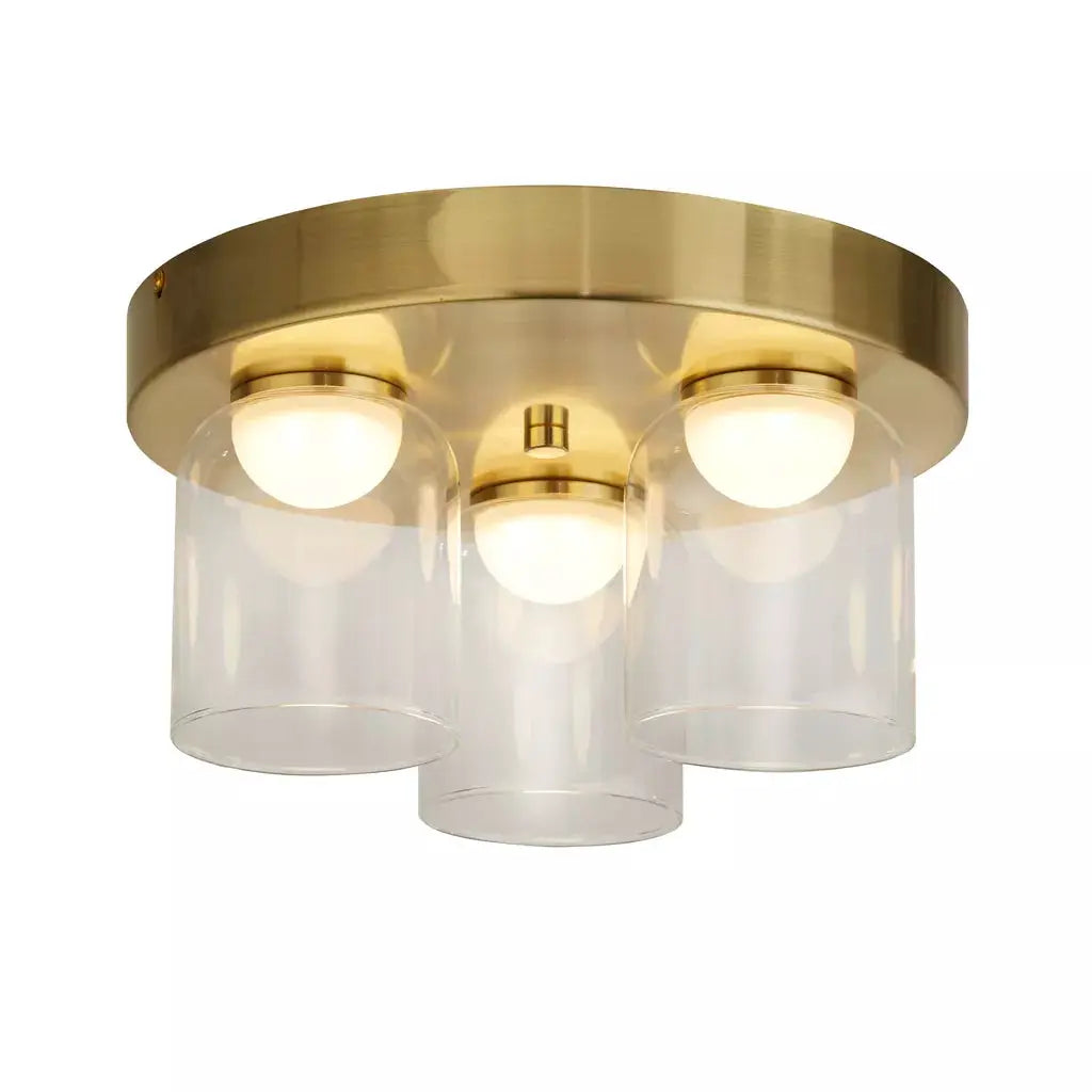 searchlight ceiling lights Highball LED 3Lt Flush , Satin Brass & Clear Glass IP44 - Ceiling Lights searchlight ceiling lights Highball LED 3Lt Flush , Satin Brass & Clear Glass IP44 Ceiling Lights
