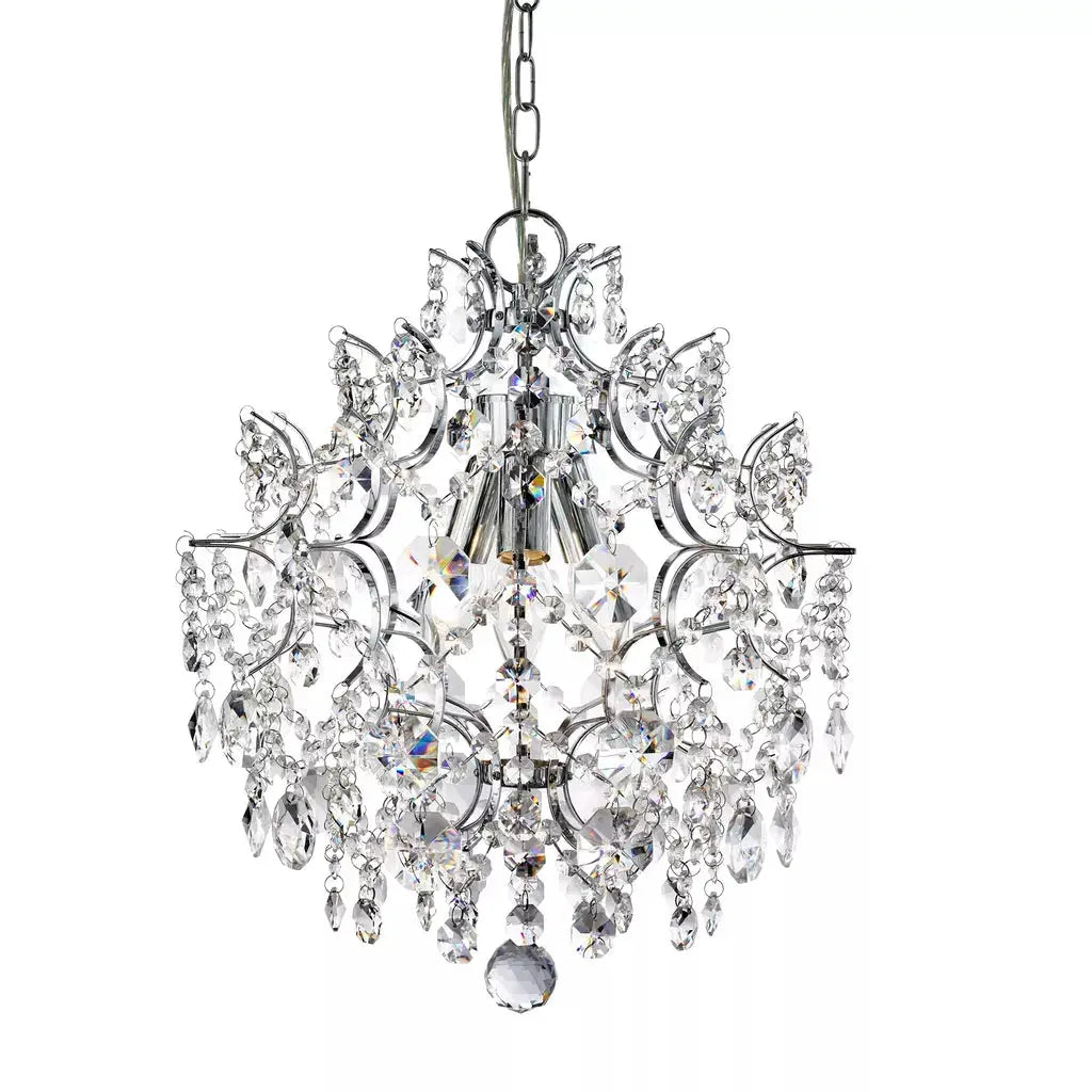 Searchlight Pendant Lights Harrietta 3Lt Pendant - Chrome Metal & Clear Crystal - Searchlight Pendant Lights Harrietta 3Lt Pendant - Chrome Metal & Clear Crystal