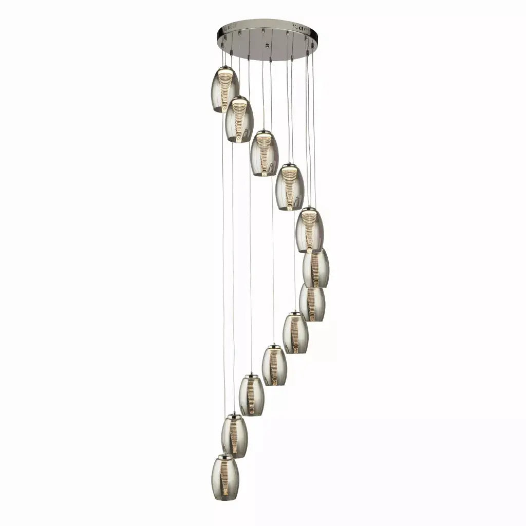 Searchlight Pendant Lights Cyclone 12Lt Multi-Drop Pendant- Chrome Metal & Smoked Glass - Searchlight Pendant Lights Cyclone 12Lt Multi-Drop Pendant- Chrome Metal & Smoked Glass