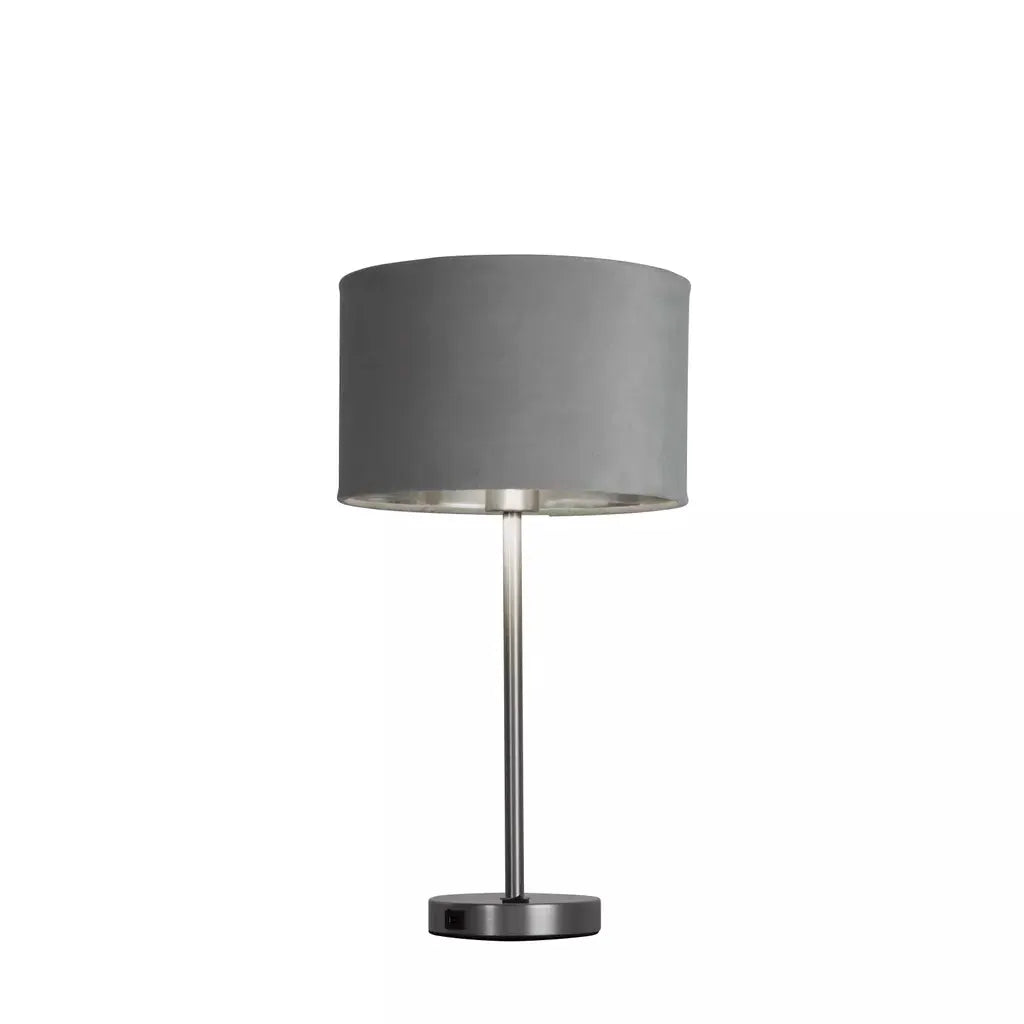searchlight table lamps Finn USB Table Lamp - Satin Nickel Metal & Grey Velvet Shade - searchlight table lamps Finn USB Table Lamp - Satin Nickel Metal & Grey Velvet Shade