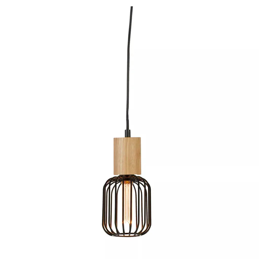 Searchlight Pendant Lights Spinny Pendant - Wood & Matt Black Metal - Searchlight Pendant Lights Spinny Pendant - Wood & Matt Black Metal
