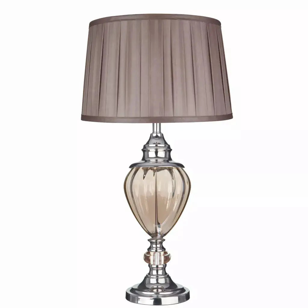 searchlight table lamps Greyson Table Lamp - Chrome, Amber Glass & Brown Shade - searchlight table lamps Greyson Table Lamp - Chrome, Amber Glass & Brown Shade