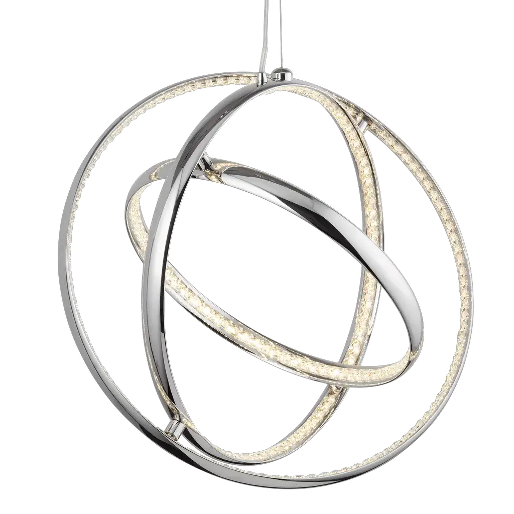 Searchlight Pendant Lights Rings LED 3Lt Ceiling Pendant - Chrome & Clear Crystal - Searchlight Pendant Lights Rings LED 3Lt Ceiling Pendant - Chrome & Clear Crystal
