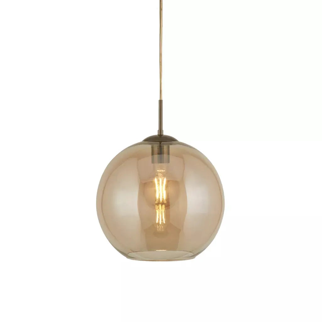 Searchlight Pendant Lights Balls Pendant - Antique Brass Metal & Amber Glass - Searchlight Pendant Lights Balls Pendant - Antique Brass Metal & Amber Glass