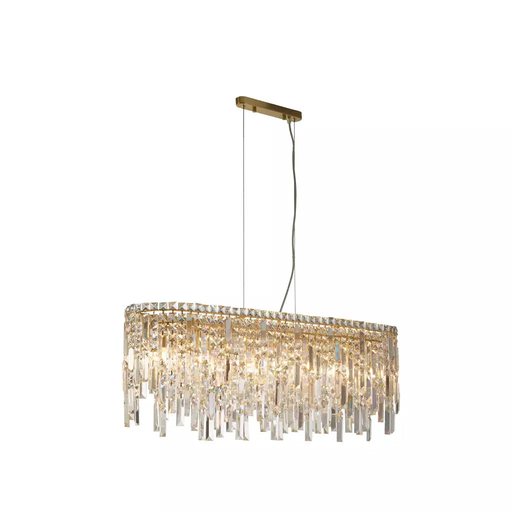 Searchlight Pendant Lights Lux & Belle 8LT Bar Pendant -SatinBrass Metal & Clear Crysta - Searchlight Pendant Lights Lux & Belle 8LT Bar Pendant -SatinBrass Metal & Clear Crysta