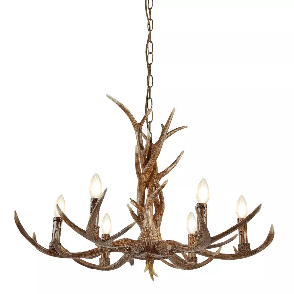 Searchlight Pendant Lights Stag 6Lt Pendant - Brown Resin - Searchlight Pendant Lights Stag 6Lt Pendant - Brown Resin