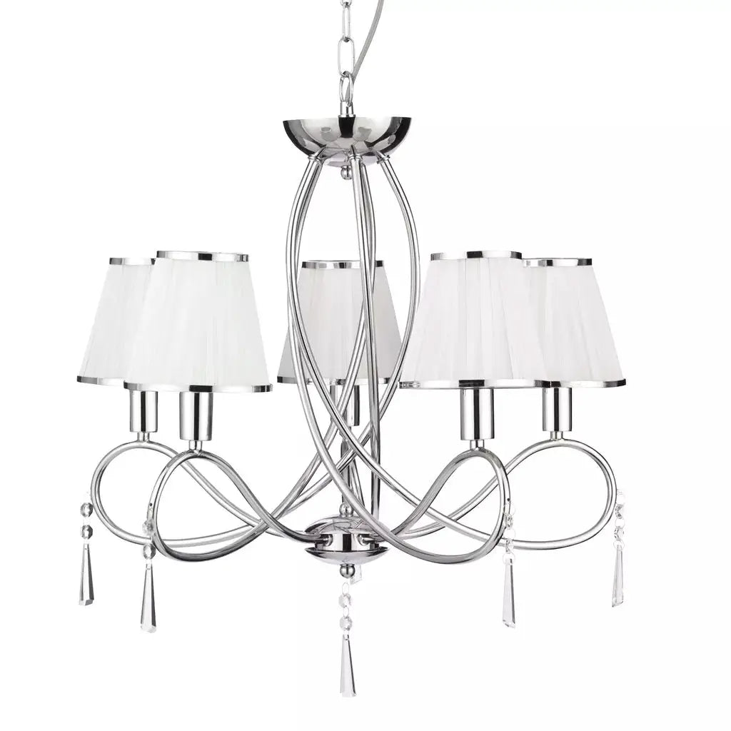 Searchlight Pendant Lights Simplicity 5Lt Pendant - Chrome, Clear Glass & White Fabric - Searchlight Pendant Lights Simplicity 5Lt Pendant - Chrome, Clear Glass & White Fabric