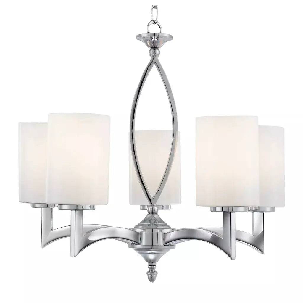 Searchlight Pendant Lights Gina 5Lt Pendant - Chrome & White Glass Shades - Searchlight Pendant Lights Gina 5Lt Pendant - Chrome & White Glass Shades