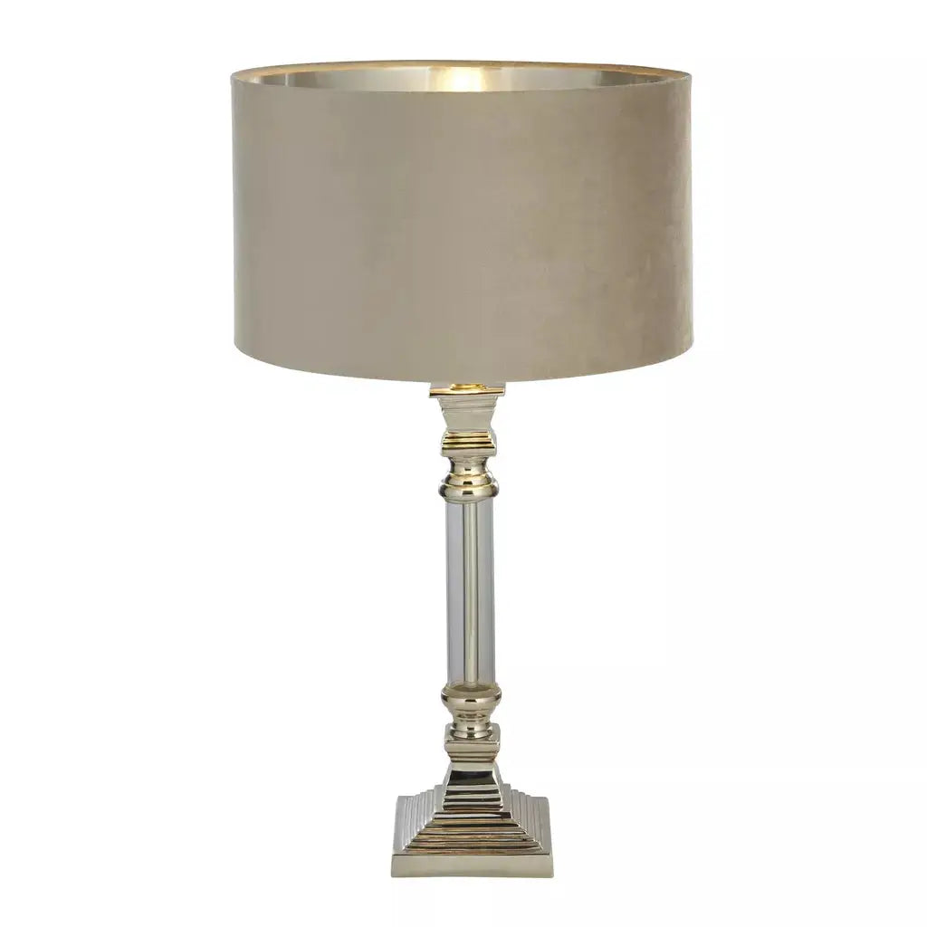 searchlight table lamps Lux & Belle Table Lamp Clear Glass & Chrome with Taupe Shade - searchlight table lamps Lux & Belle Table Lamp Clear Glass & Chrome with Taupe Shade