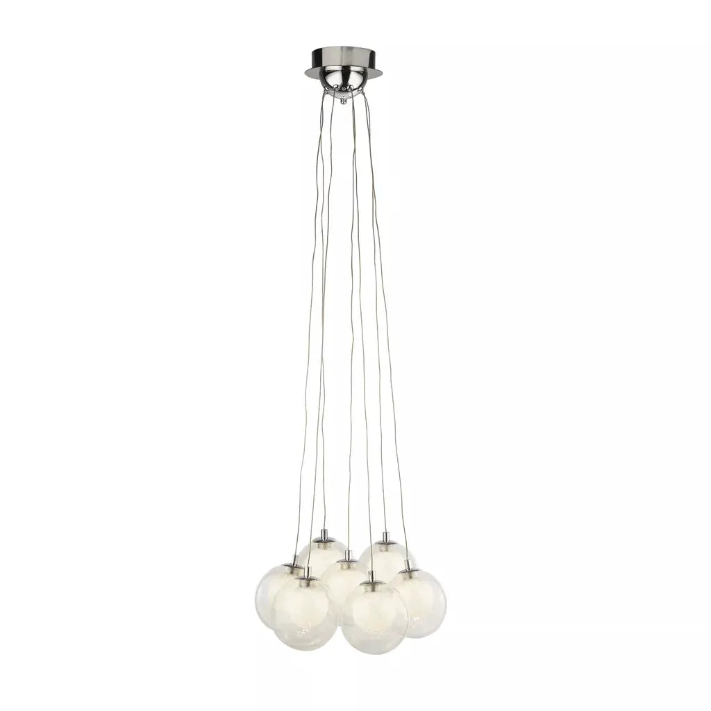 Searchlight Pendant Lights Cluster 7Lt Pendant - Chrome Metal & Clear & Crystal Sand - Searchlight Pendant Lights Cluster 7Lt Pendant - Chrome Metal & Clear & Crystal Sand
